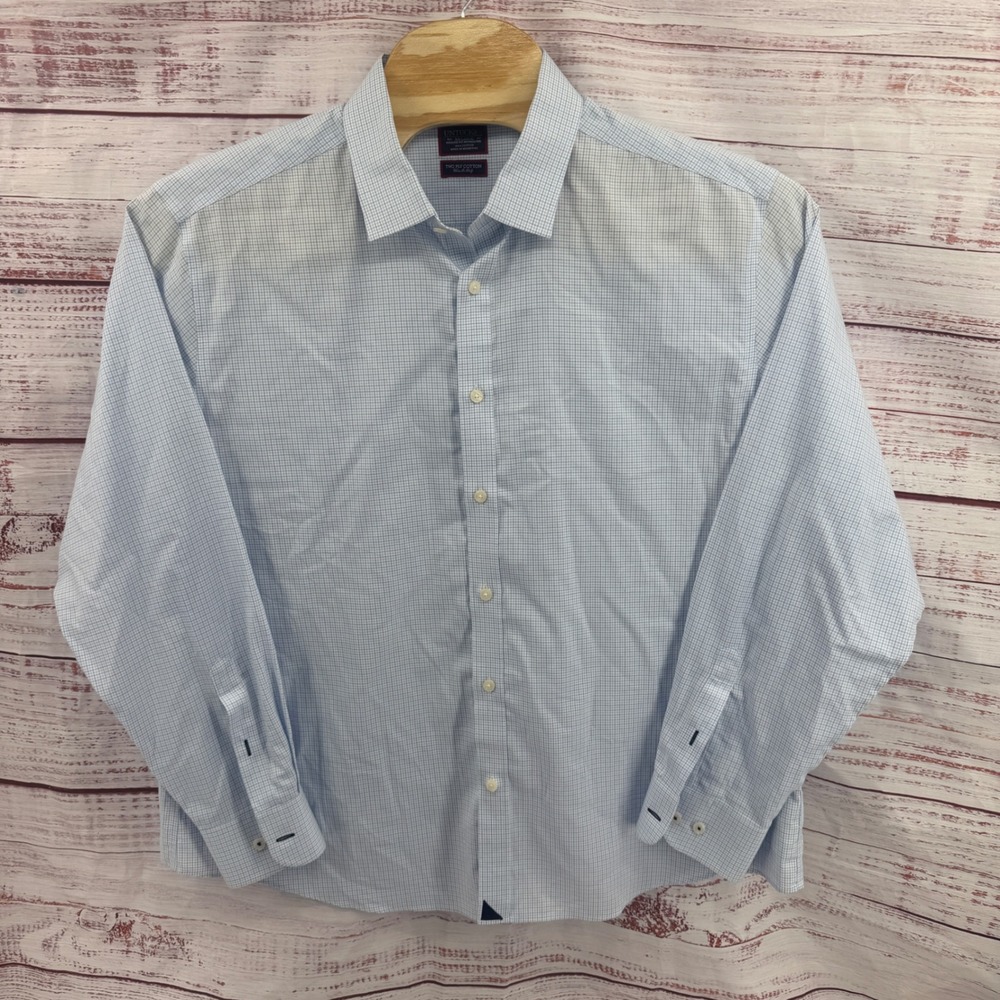 UNTUCKit Shirt Mens 2XL Relaxed Fit Wrinkle Free Blue Check Two Ply Cotton